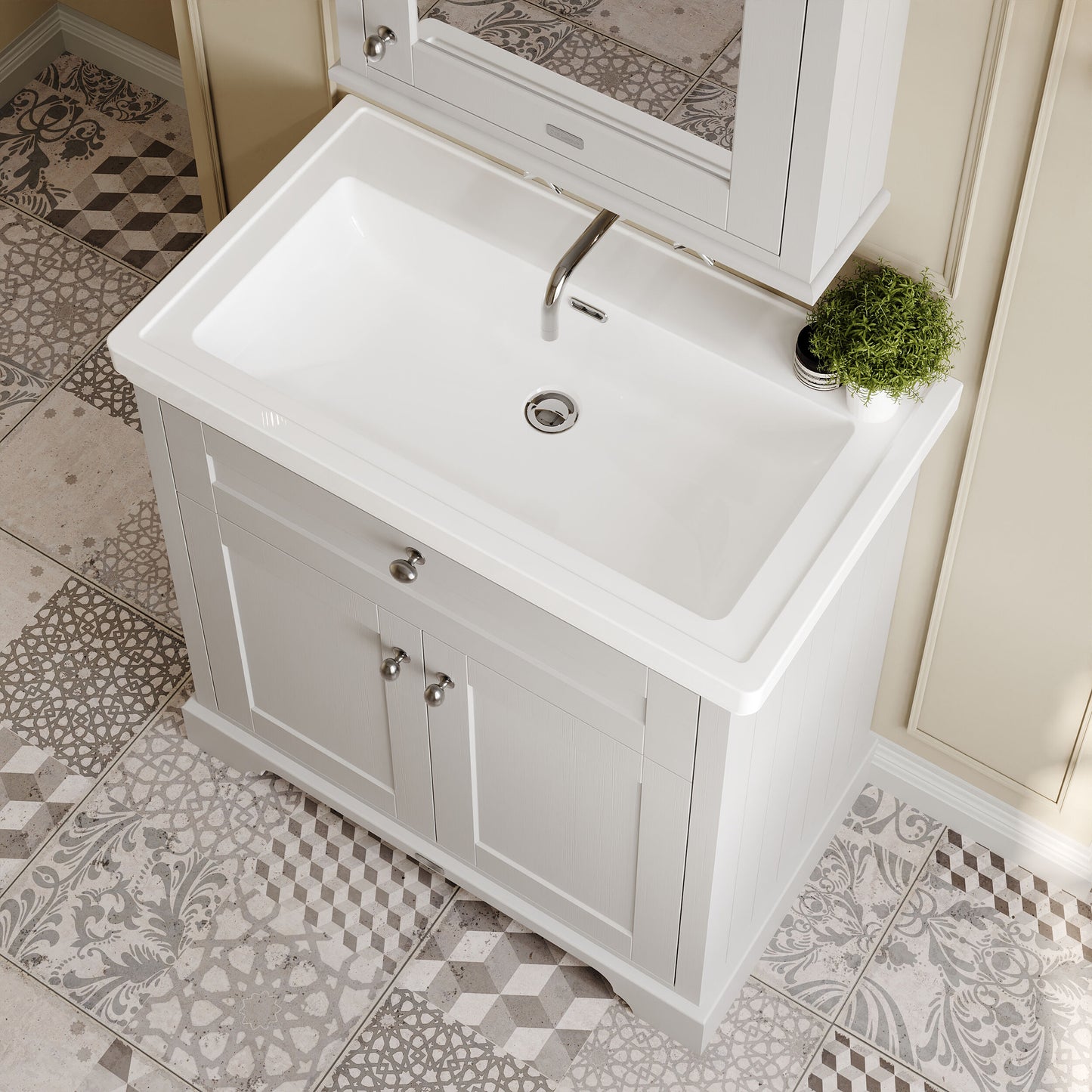 Hudson Reed Old London 830mm Floor Standing 2 Door Vanity Unit With Fireclay Basin