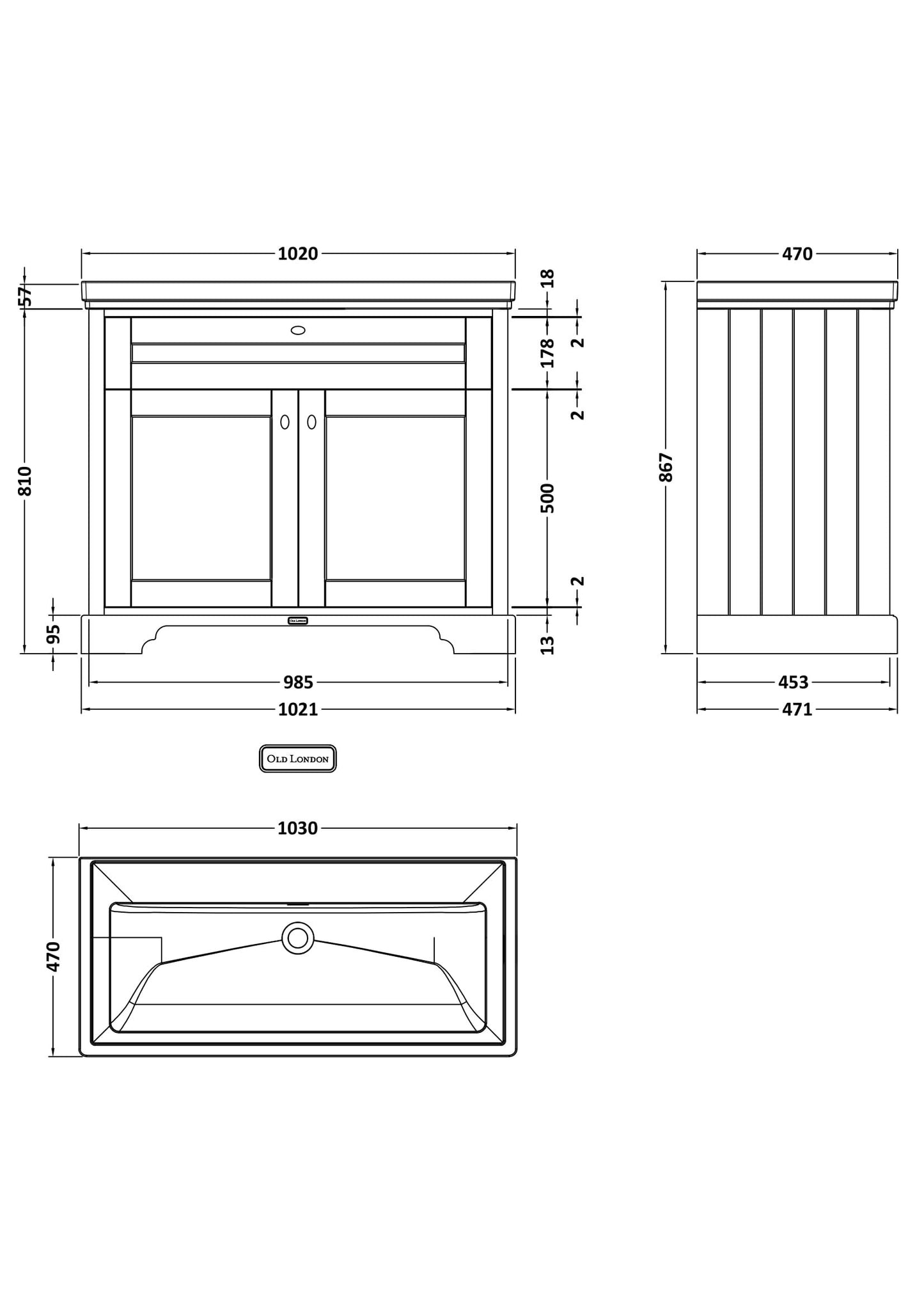 Old London 1000mm 2-Door Unit & Classic Fireclay Basin 0TH
