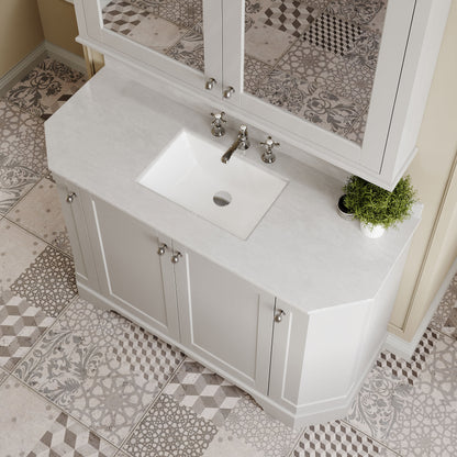 Hudson Reed Old London 1200mm Floor Standing 4 Door Vanity Unit With 3 Tap Hole White Marble Top Basin
