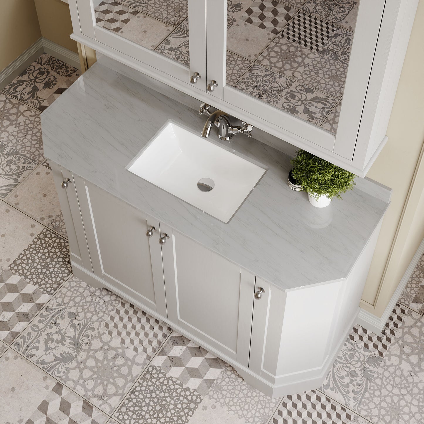 Floor Standing 4 Door Angled Vanity Unit with 1 Tap Hole Grey Marble Top 1200mm