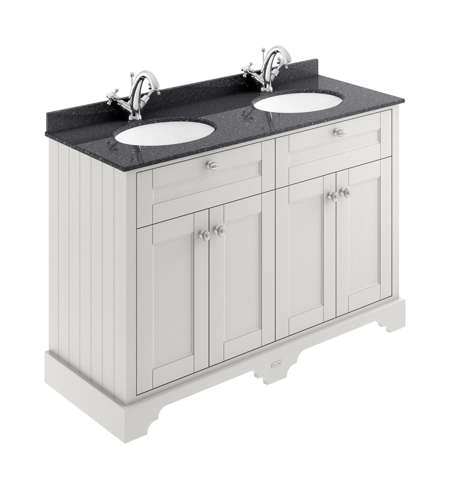 Hudson Reed Old London 1200mm Floor Standing 4 Door Vanity Unit With 1 Tap Hole Black Marble Top Double Basin