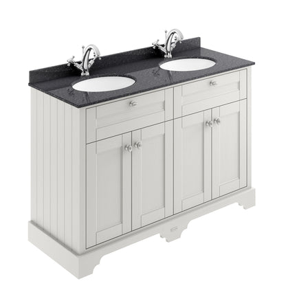 Hudson Reed Old London 1200mm Floor Standing 4 Door Vanity Unit With 1 Tap Hole Black Marble Top Double Basin