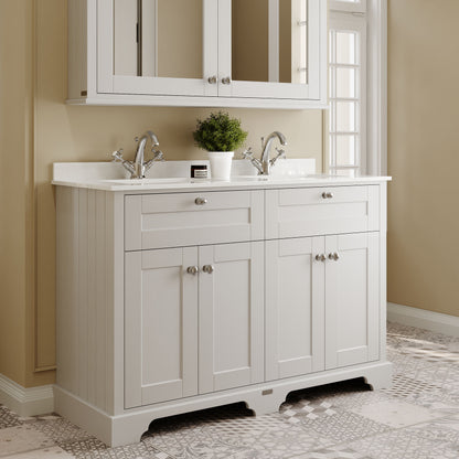 Floor Standing 4 Door Vanity Basin Unit with Square Basin & 1 Tap Hole Marble Top, 1200mm