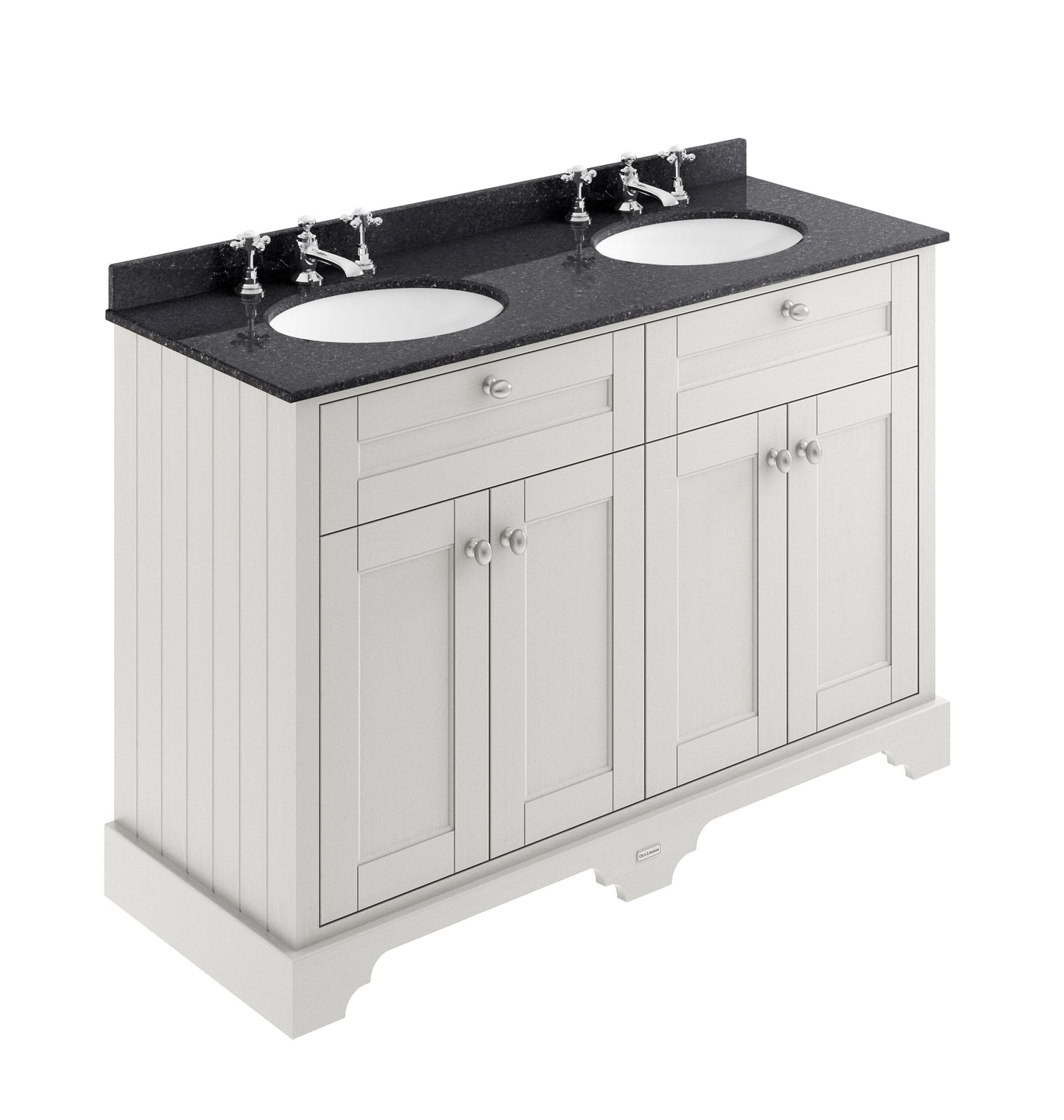 Hudson Reed Old London 1220mm Floor Standing 4 Door Vanity Unit with 3 Tap Hole Black Marble Double Basin