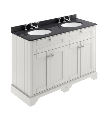 Hudson Reed Old London 1220mm Floor Standing 4 Door Vanity Unit with 3 Tap Hole Black Marble Double Basin