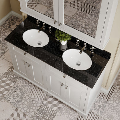 Hudson Reed Old London 1220mm Floor Standing 4 Door Vanity Unit with 3 Tap Hole Black Marble Double Basin
