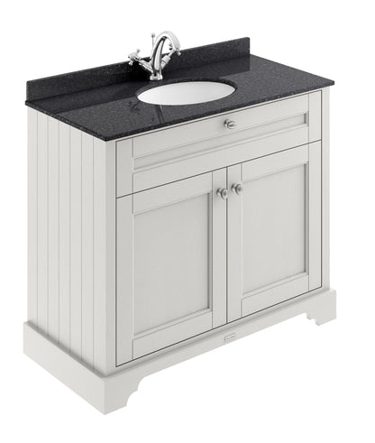 Floor Standing 2 Door Vanity Unit with 1 Tap Hole Black Marble Top 1000mm