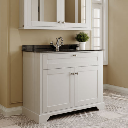 Floor Standing 2 Door Vanity Unit with 1 Tap Hole Black Marble Top 1000mm