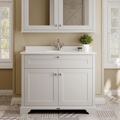Floor Standing 2 Door Vanity Unit with 1 Tap Hole White Marble Top 1000mm