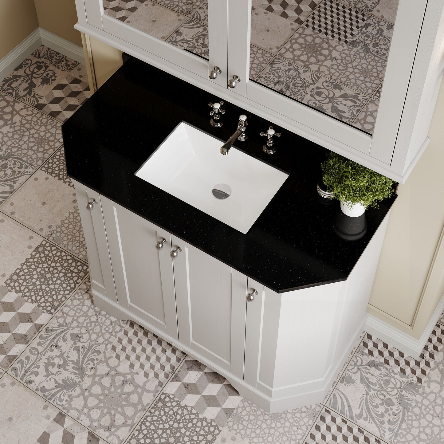 Hudson Reed Old London 1000mm Floor Standing 4 Door Vanity Unit with 3 Tap Hole Black Marble Top Basin