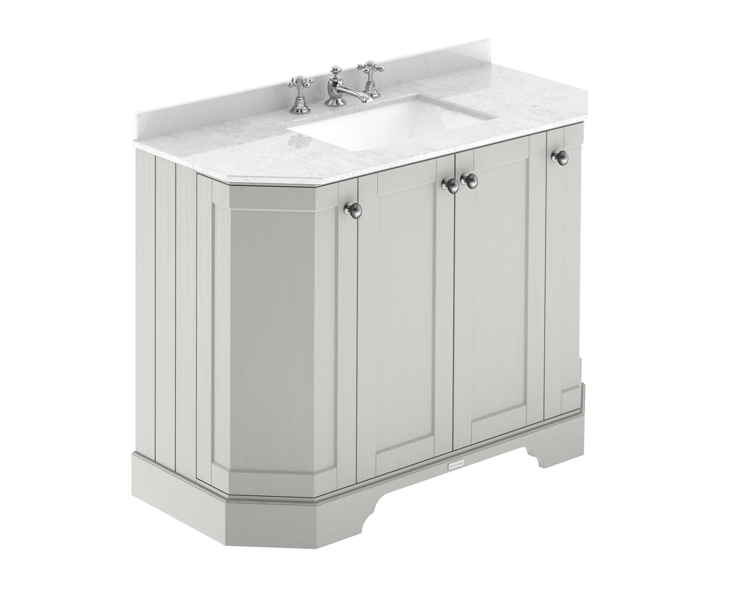 Hudson Reed Old London 1000mm Timeless Sand Floor Standing 4 Door Vanity Unit With White Marble Top & 3 Tap Hole Basin