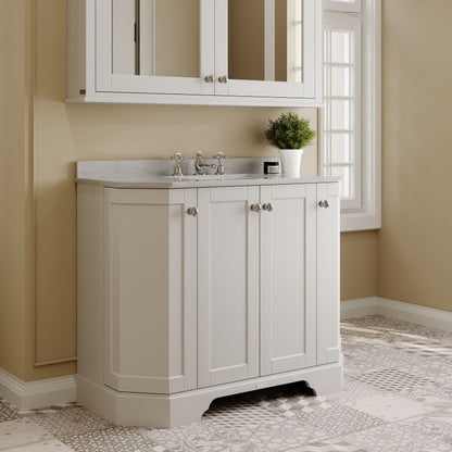Floor Standing 4 Door Angled Vanity Unit with 3 Tap Hole Grey Marble Top 1000mm
