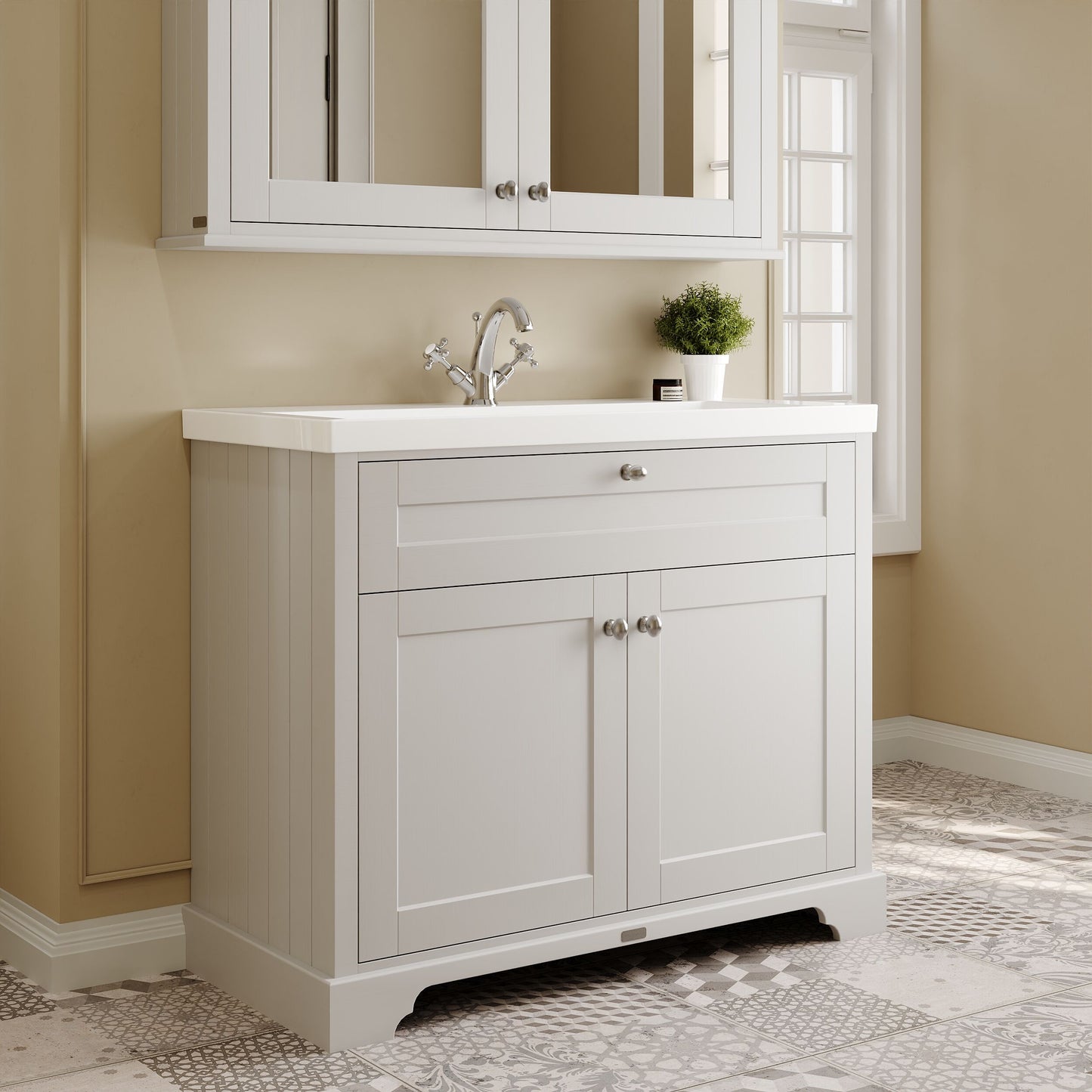 Hudson Reed Old London 1030mm Timeless Sand 2-Door Basin Unit with Fireclay Basin