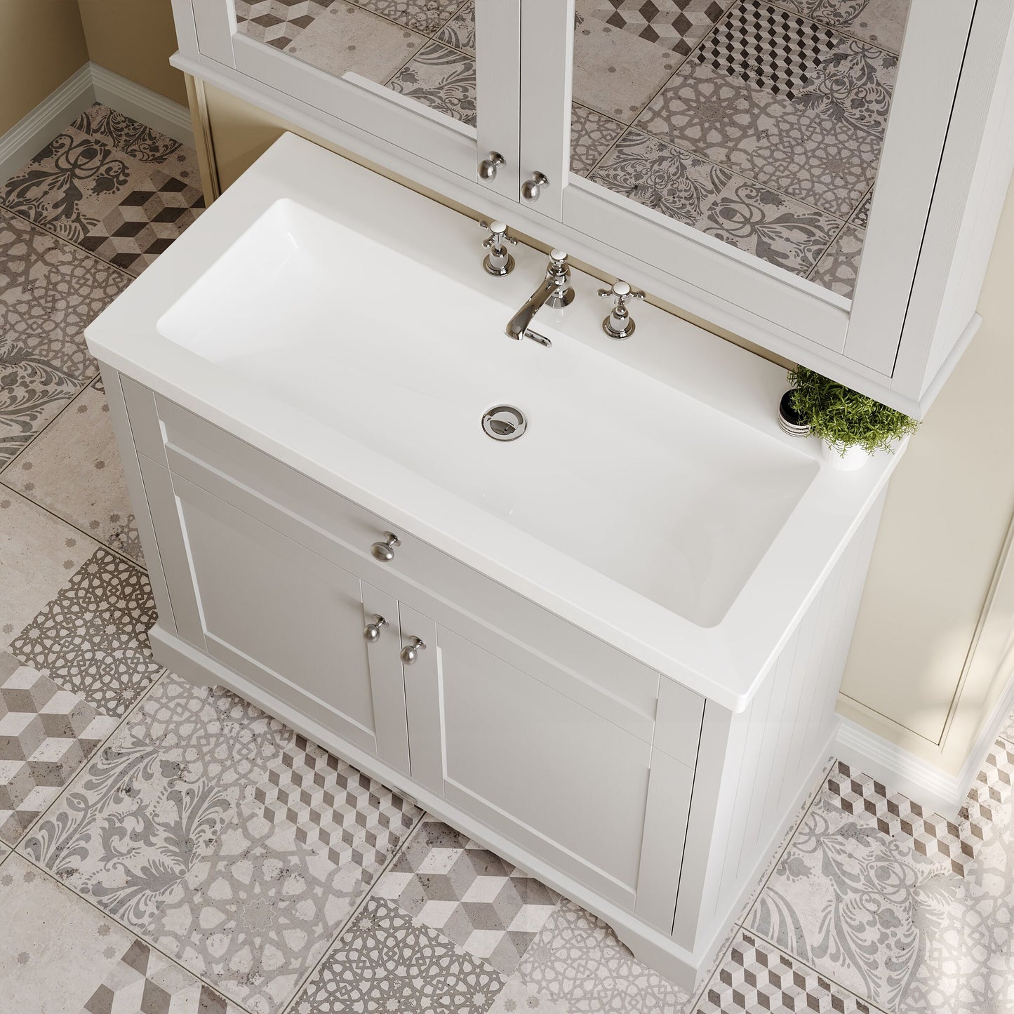 Old London 1000mm 2-Door Unit & Contemporary Fireclay Basin 3TH