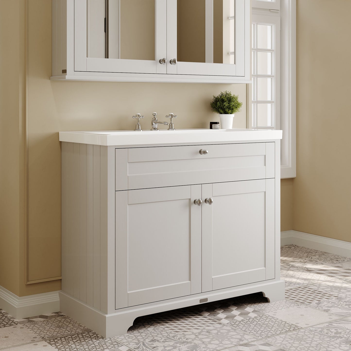 Old London 1000mm 2-Door Unit & Contemporary Fireclay Basin 3TH