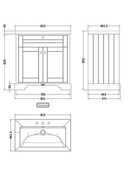 Old London 800mm 2-Door Unit & Contemporary Fireclay Basin 3TH