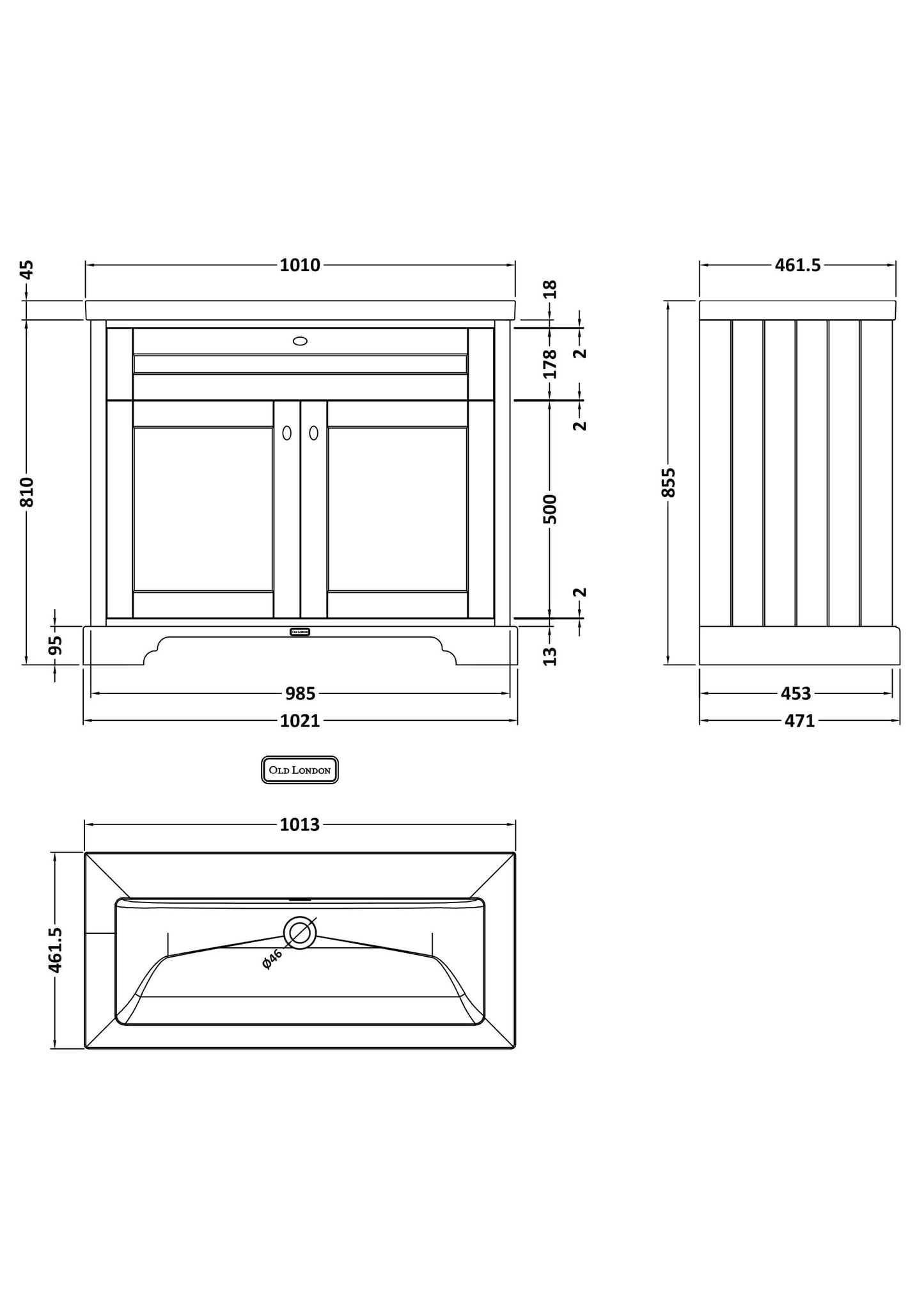 Old London 1000mm 2-Door Unit & Contemporary Fireclay Basin 0TH