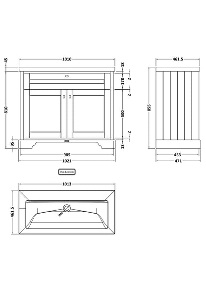 Old London 1000mm 2-Door Unit & Contemporary Fireclay Basin 0TH