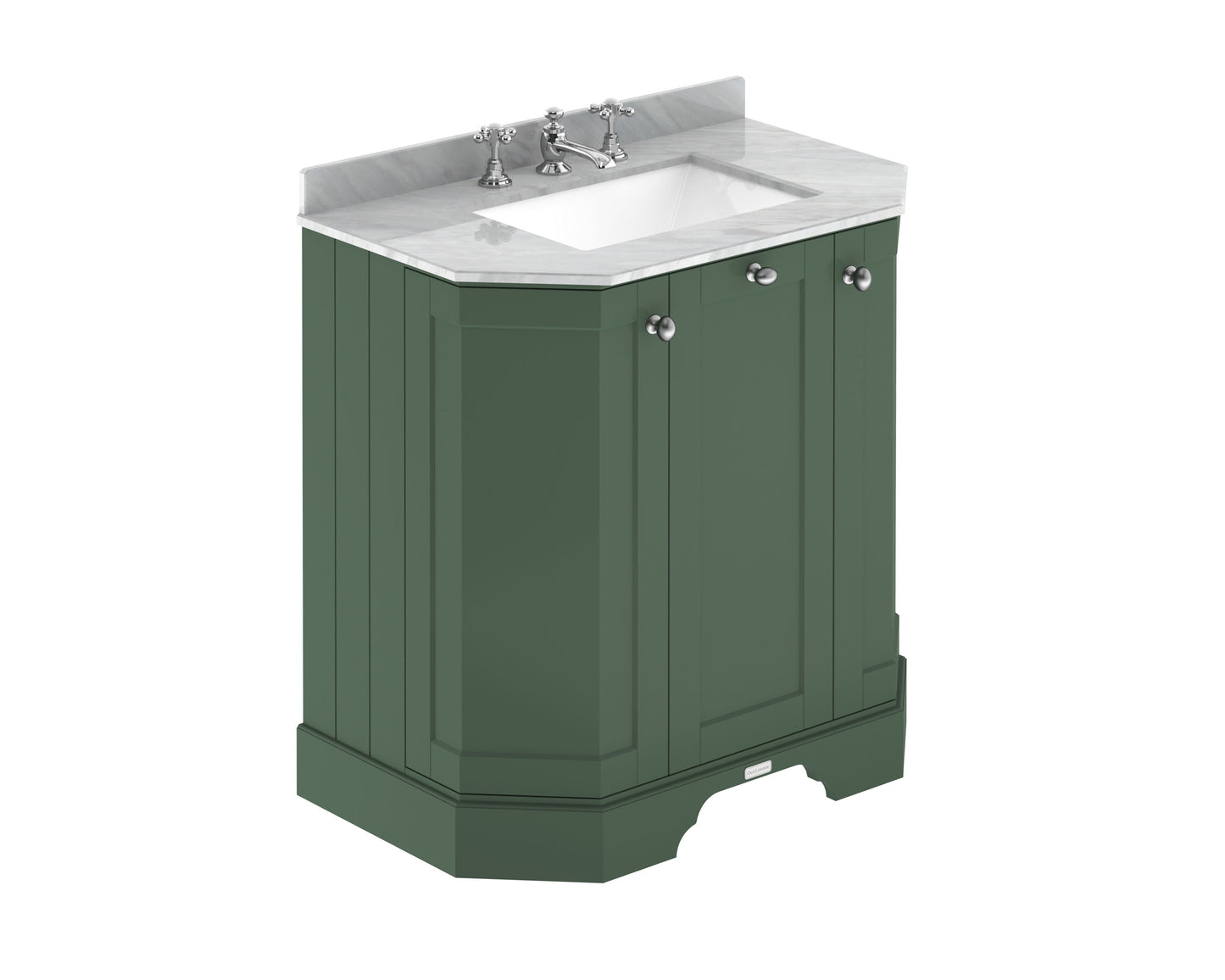 Hudson Reed Old London 786mm Hunter Green 3 Door Vanity Unit with 3 Tap Hole Grey Marble Top Basin