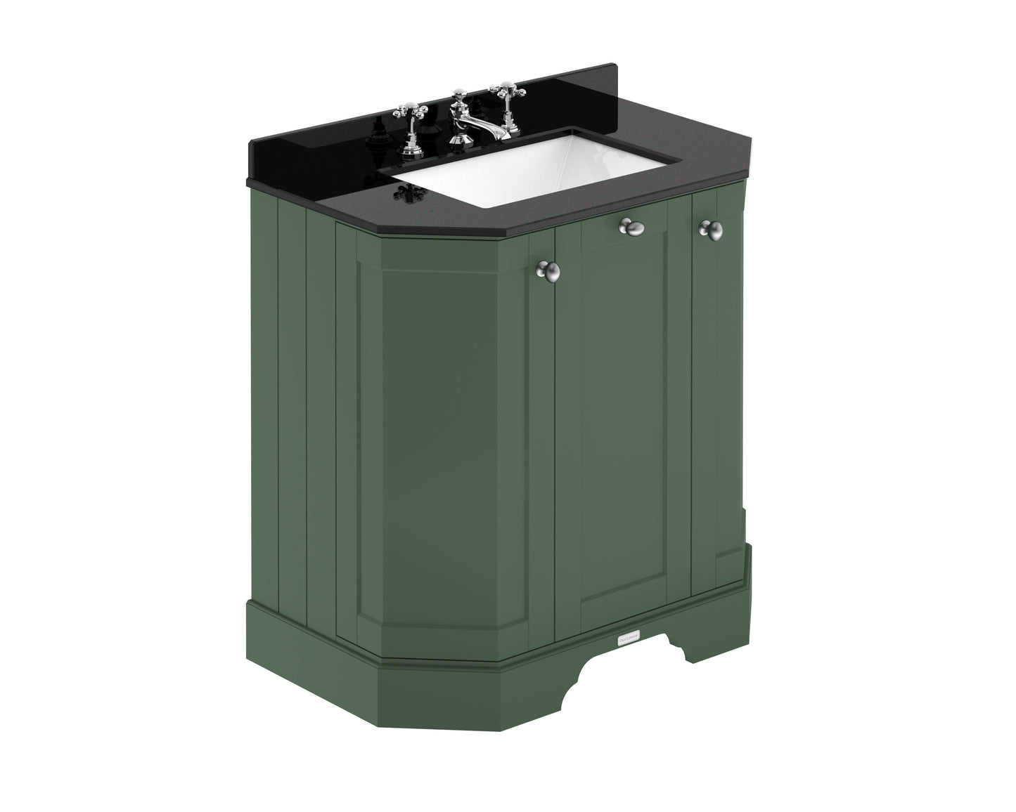 Hudson Reed Old London 786mm Hunter Green Floor Standing 3 Door Vanity Unit With 3 Tap Hole Black Marble Top