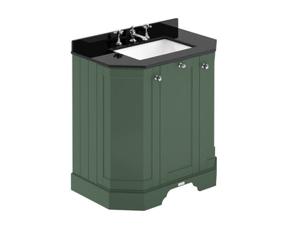 Hudson Reed Old London 786mm Hunter Green Floor Standing 3 Door Vanity Unit With 3 Tap Hole Black Marble Top