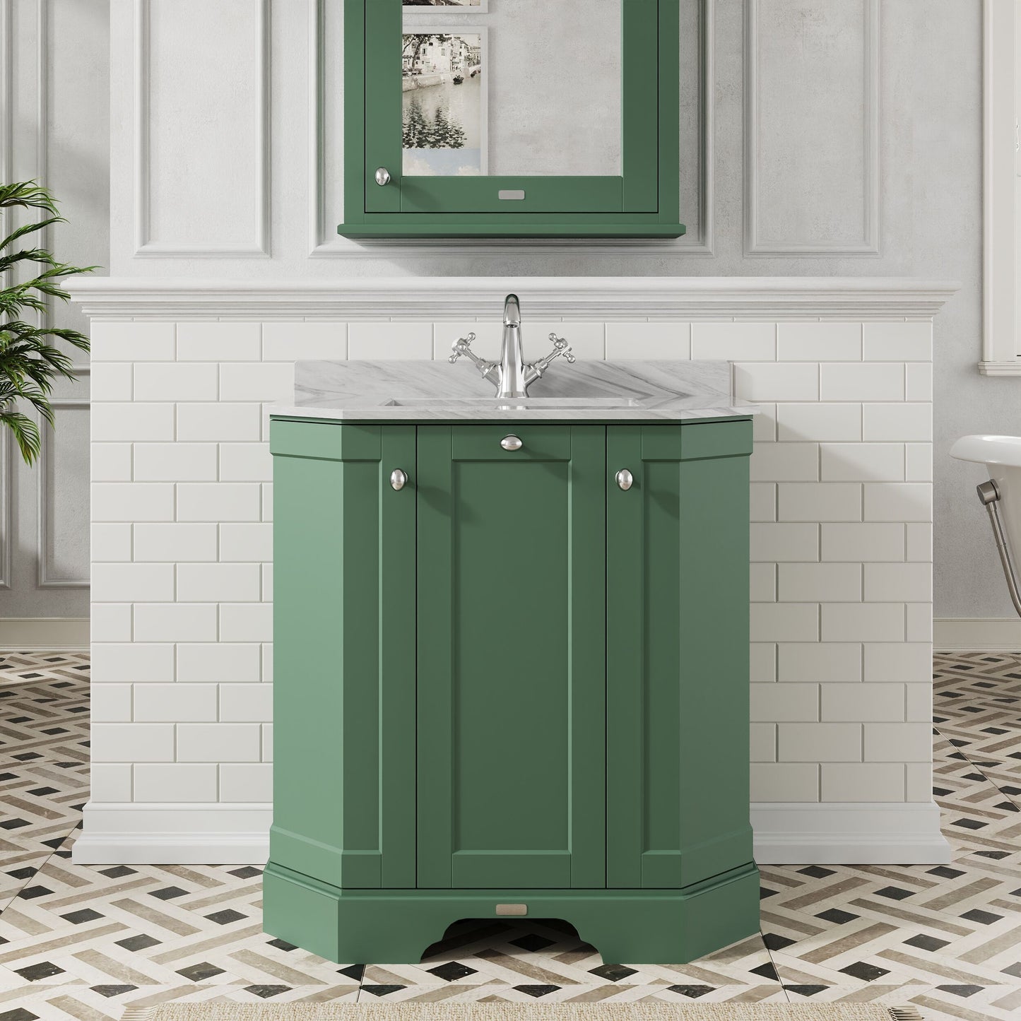 Floor Standing 3 Door Vanity Unit with 1 Tap Hole Grey Marble Top 750mm