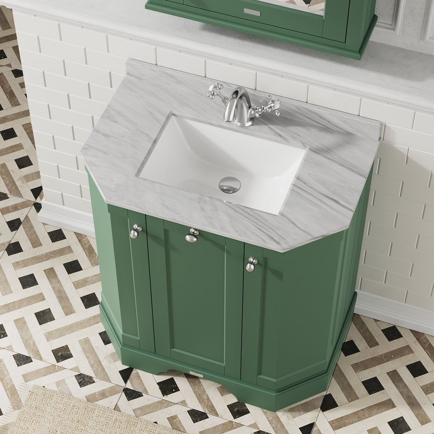 Floor Standing 3 Door Vanity Unit with 1 Tap Hole Grey Marble Top 750mm