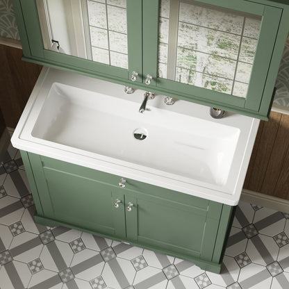 Hudson Reed Old London 1030mm Hunter Green 2-Door Floor Standing Basin Unit With 3 Taphole Fireclay Basin