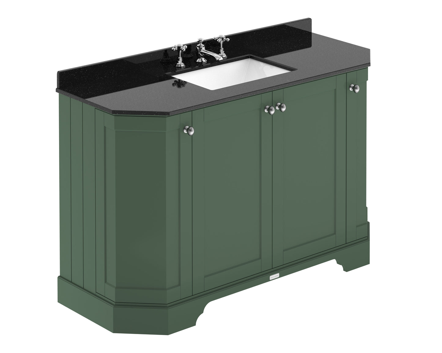 Hudson Reed Old London 1236mm Hunter Green Floor Standing 4 Door Vanity Unit with 3 Tap Hole Black Marble Top Basin