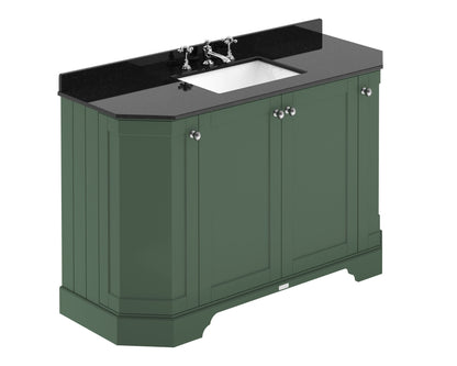 Hudson Reed Old London 1236mm Hunter Green Floor Standing 4 Door Vanity Unit with 3 Tap Hole Black Marble Top Basin