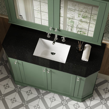 Hudson Reed Old London 1236mm Hunter Green Floor Standing 4 Door Vanity Unit with 3 Tap Hole Black Marble Top Basin