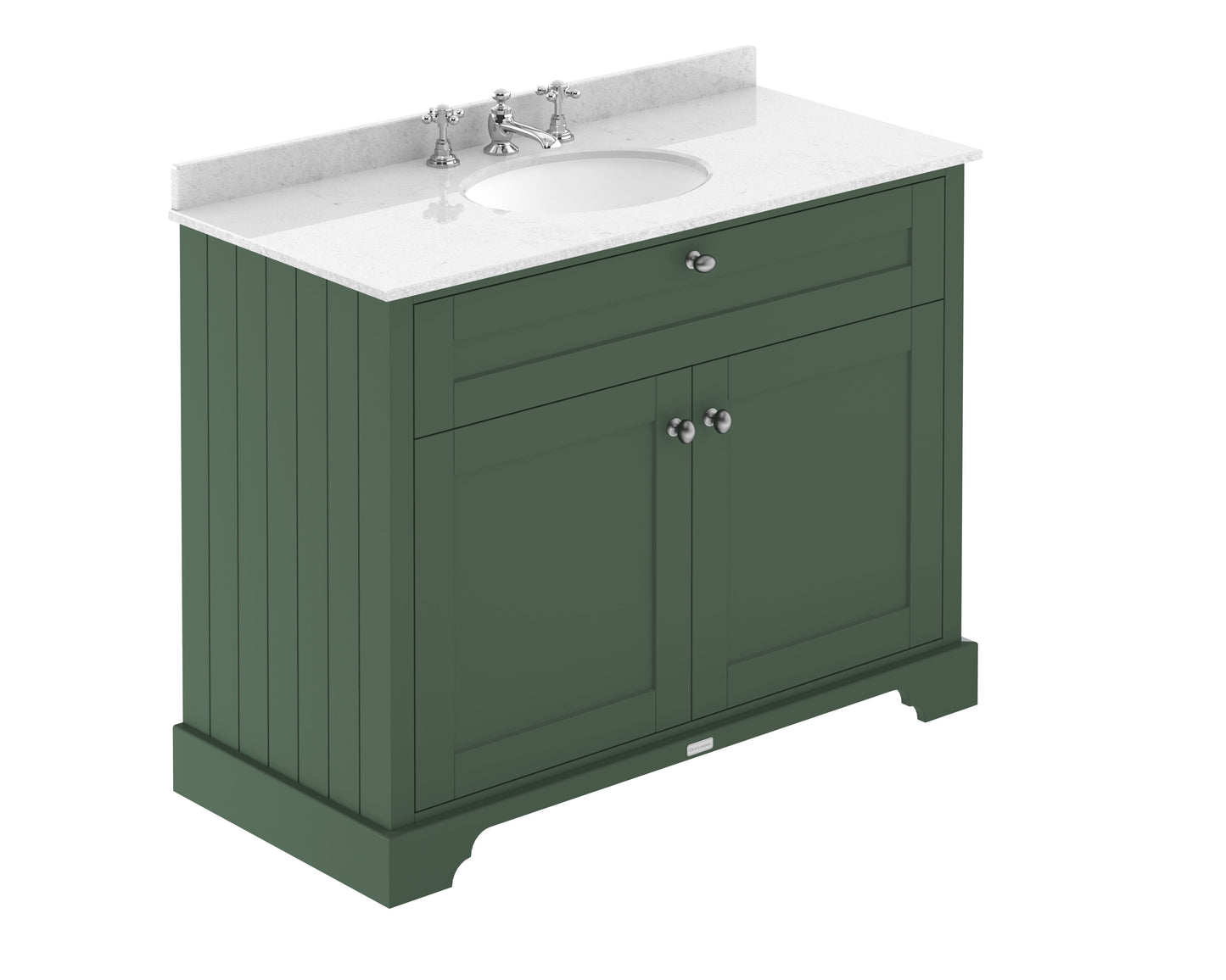 Hudson Reed Old London Hunter Green Floor Standing 2 Door Vanity Unit With 3 Tap Hole White Marble Top Basin