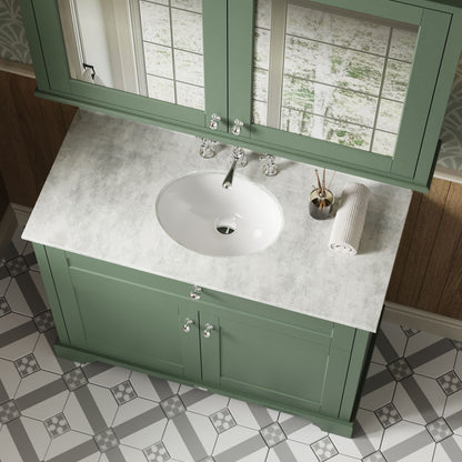 Hudson Reed Old London Hunter Green Floor Standing 2 Door Vanity Unit With 3 Tap Hole White Marble Top Basin