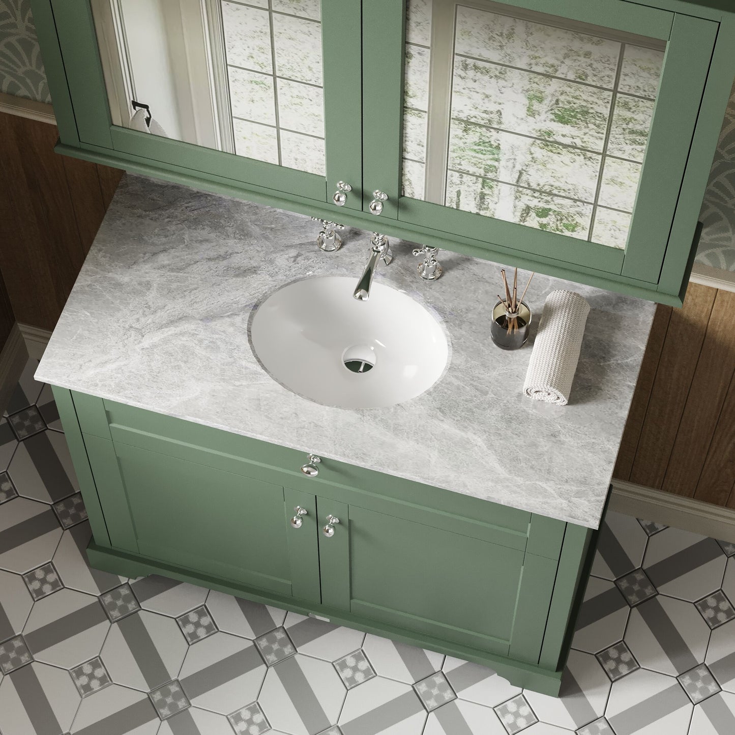 Floor Standing 2 Door Vanity Unit with 3 Tap Hole Grey Marble Top 1000mm