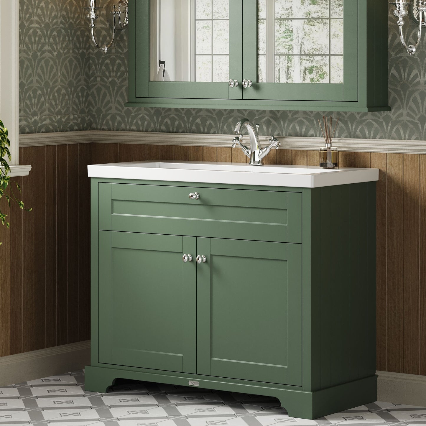 Hudson Reed Old London Hunter Green 2-Door Vanity Unit With Basin
