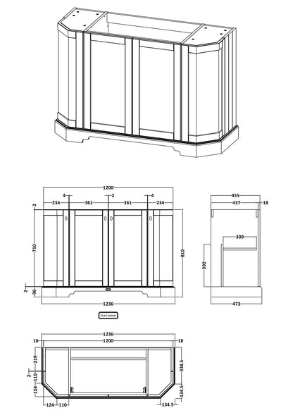 Floor Standing Angled 4 Door Basin Unit 1200mm