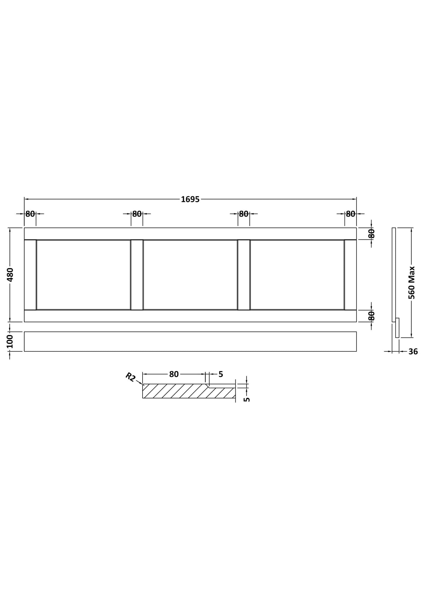 Hudson Reed Old London 1700mm Storm Grey MDF Vinyl Straight Front Bath Panel