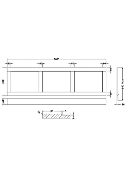 Hudson Reed Old London 1700mm Storm Grey MDF Vinyl Straight Front Bath Panel