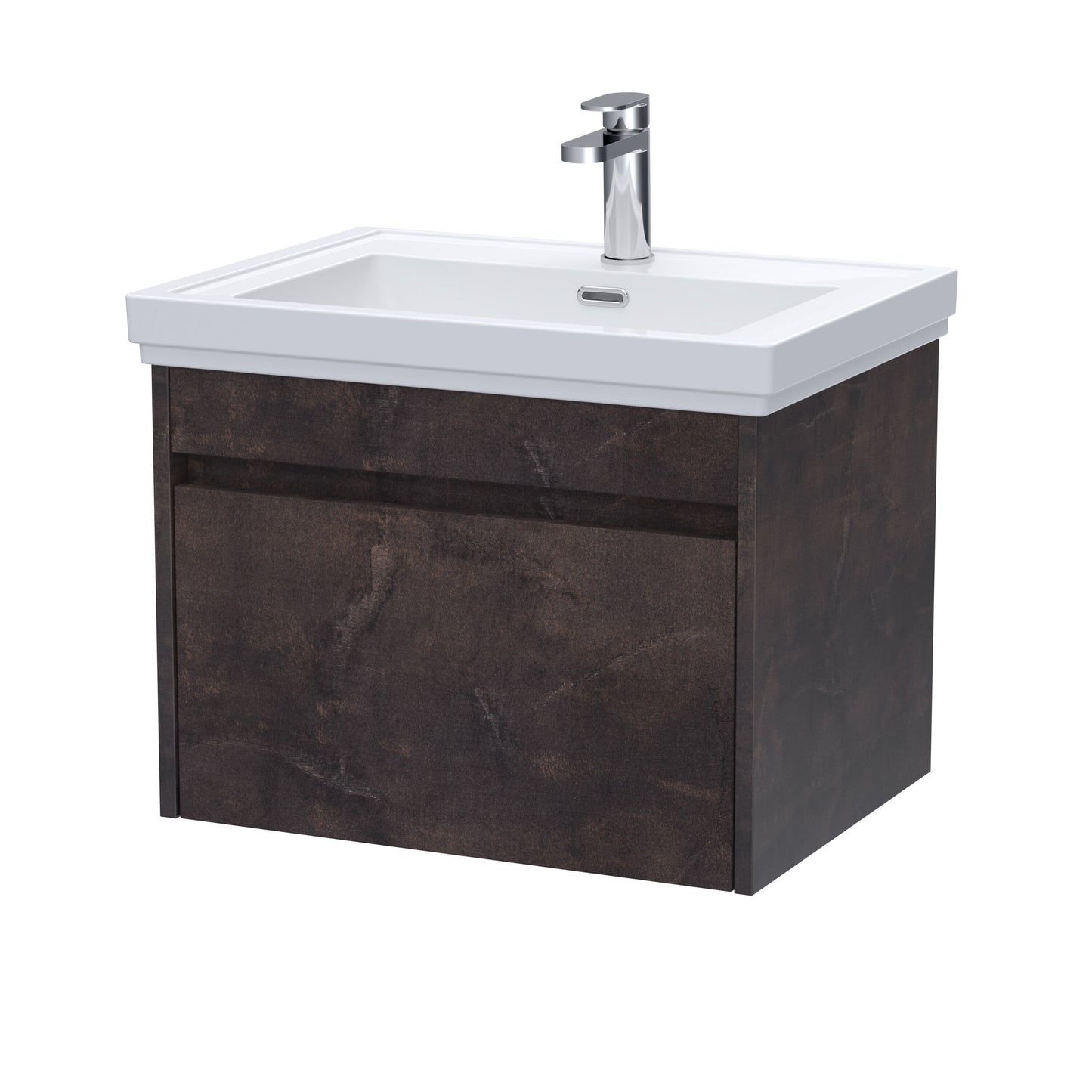 BC Designs Loftwood 600mm 1 Drawer Metallic Slate Wall Hung Vanity Unit With 1 Tap Hole Fireclay Basin