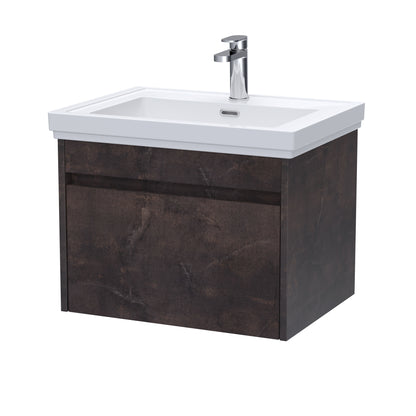 BC Designs Loftwood 600mm 1 Drawer Metallic Slate Wall Hung Vanity Unit With 1 Tap Hole Fireclay Basin