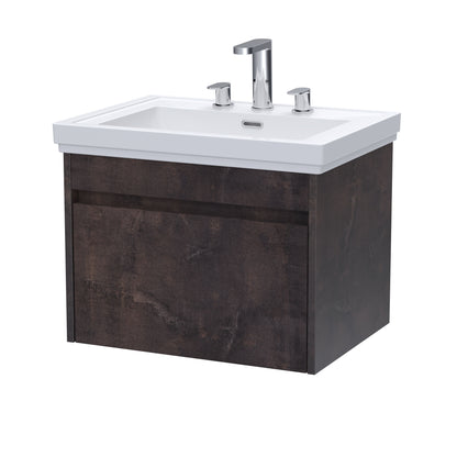 BC Designs Loftwood 600mm 1 Drawer Metallic Slate Wall Hung Vanity Unit With 3 Tap Holes Fireclay Basin