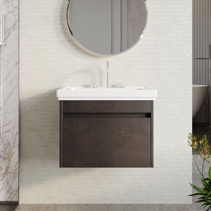 BC Designs Loftwood 600mm 1 Drawer Metallic Slate Wall Hung Vanity Unit With 3 Tap Holes Fireclay Basin