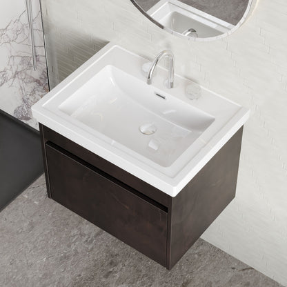 BC Designs Loftwood 600mm 1 Drawer Metallic Slate Wall Hung Vanity Unit With 3 Tap Holes Fireclay Basin