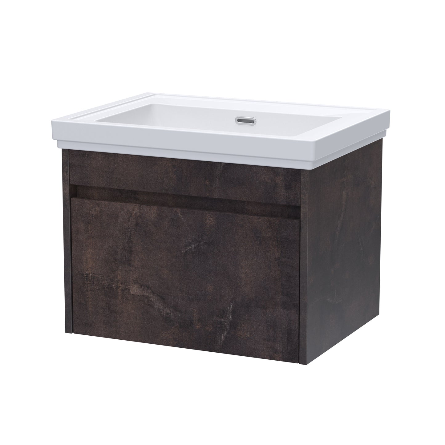 BC Designs Loftwood 600mm 1 Drawer Metallic Slate Wall Hung Vanity Unit With Fireclay Basin