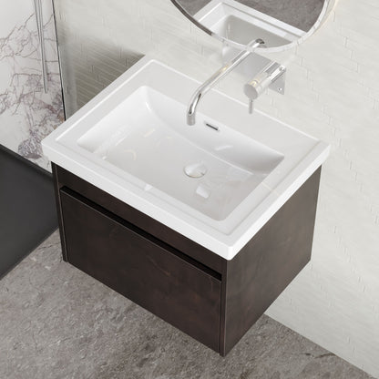 BC Designs Loftwood 600mm 1 Drawer Metallic Slate Wall Hung Vanity Unit With Fireclay Basin