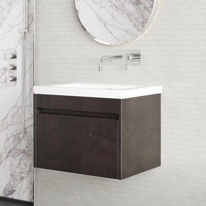BC Designs Loftwood 600mm 1 Drawer Metallic Slate Wall Hung Vanity Unit With Fireclay Basin