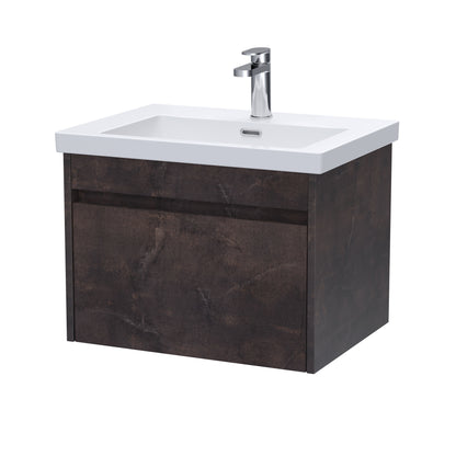 BC Designs Loftwood 600mm 1 Drawer Metallic Slate Wall Hung Vanity Unit With 1 Tap Hole Fireclay Basin
