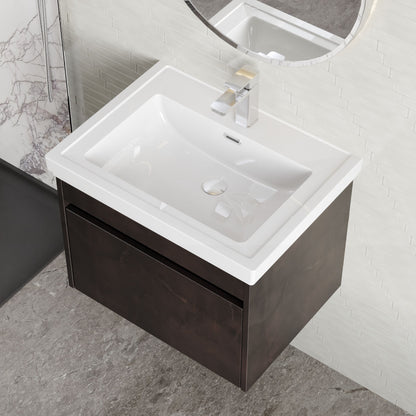 BC Designs Loftwood 600mm 1 Drawer Metallic Slate Wall Hung Vanity Unit With 1 Tap Hole Fireclay Basin