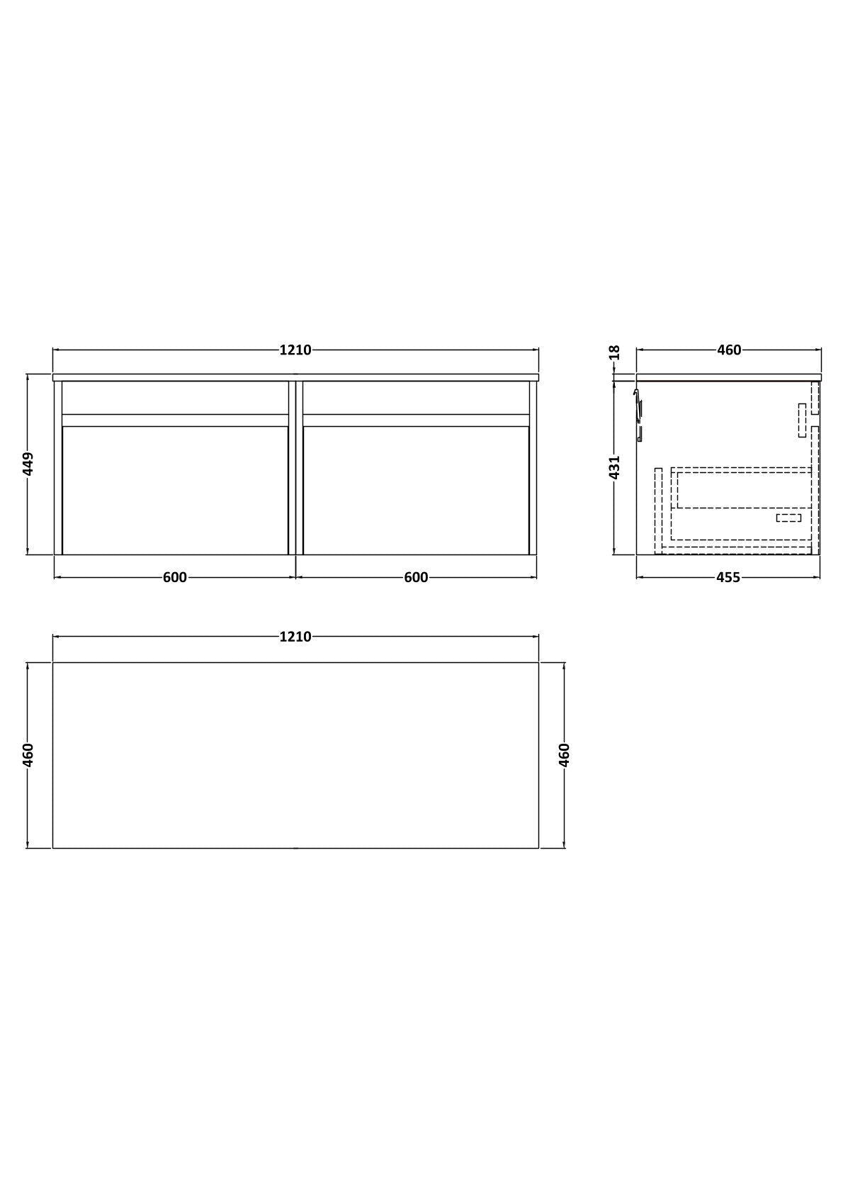 BC Designs Loftwood 1200mm Wall Hung 2 Drawer Unit with Worktop