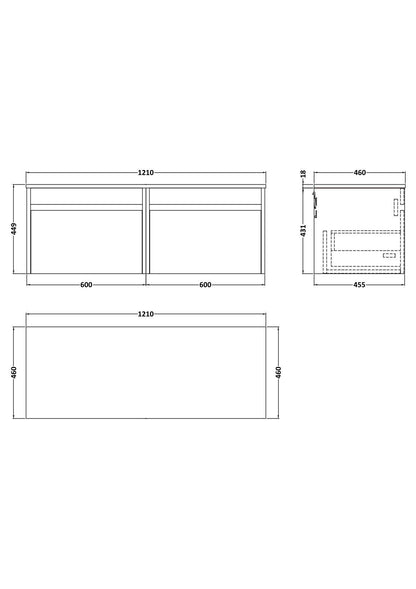 BC Designs Loftwood 1200mm Wall Hung 2 Drawer Unit with Worktop